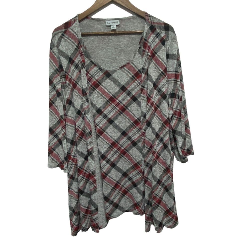 Catherines Red and Gray Plaid Tunic Size 1 X